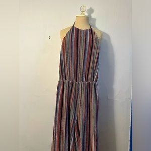 19 Cooper striped colorful jumpsuit with halter tie neck - NWOT